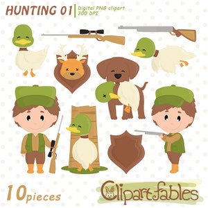 Clipart CHASSE AU CANARD, clipart chasseur, personnages drôles, saison de chasse, saison ouverte - Téléchargement instantané, numérique png thumbnail