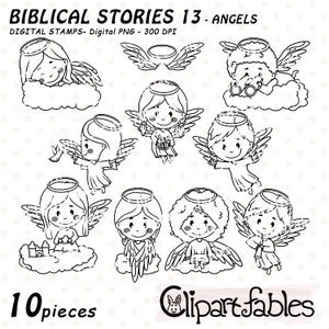 Sellos digitales de ÁNGELES, Ángeles bebés, Religiones, Cielo, Contornos de ángeles divertidos, Arte lineal de angelitos - Descarga INSTANTÁNEA, PNG digital