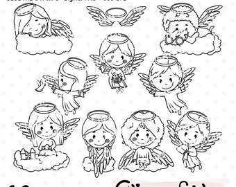 Cute ANGEL digital stamps, Baby angels, Religions, Heaven, Funny angel outlines, Little angel line art - INSTANT download, Digital png