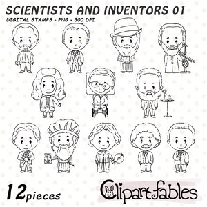 Digitale postzegels HEREN geschiedenis, WETENSCHAPPER en beroemde UITVINDERS, contouren, kleuren, mannen in de actualiteit, Newton, Einstein, Steve Jobs