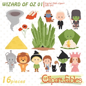 WIZARD of OZ inspired clip art set, Dorothy, Wicked witch, Emerald city, Digital clipart for kids, Fairy tale, - INSTANT download
