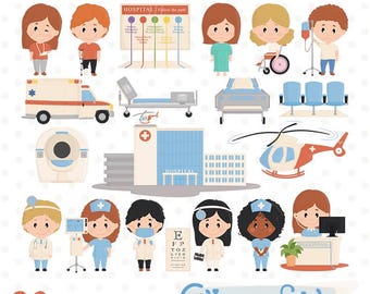 Clipart OSPEDALE, Clip art medica, Clipart carina di infermiere e dottore - Download IMMEDIATO, Download digitale, Design stampabile per bambini