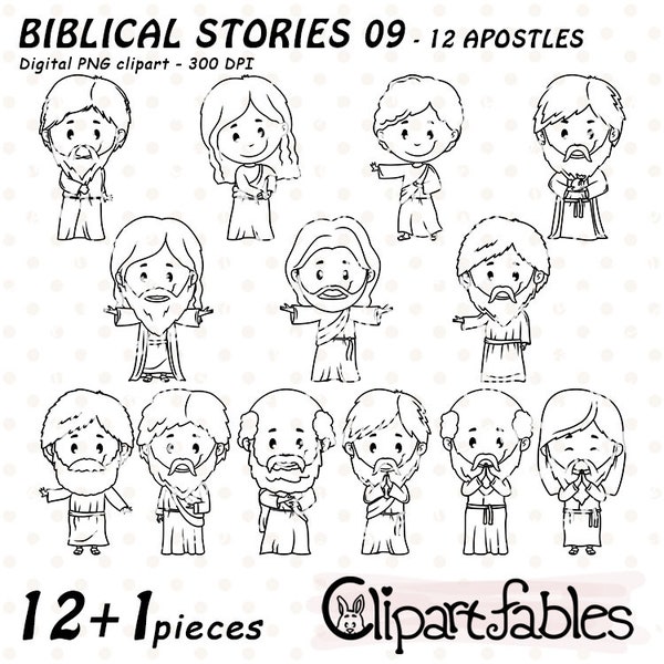 JESUS and the 12 APOSTLES digital stamps, The last supper outline, Educational, Coloring, Religious story, Christianity - Instant download