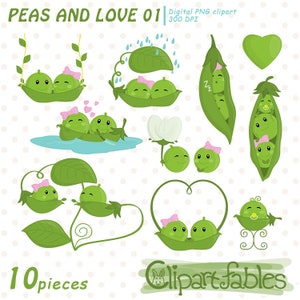 Clipart de ERVILHAS e AMOR, ilustração do Dia dos Namorados, Ervilhas em uma Vagem, família Hap-pea, arte romântica e amorosa - download INSTANTÂNEO