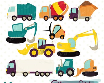 UNDER CONSTRUCTION clipart, Cute TRUCK clip art, Printable, Tractor design, Colorful Vehicles - Instant download