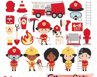 Imágenes prediseñadas de BOMBERO, imágenes prediseñadas de camión de bomberos, ilustraciones con temática de fuego, arte de bombero, perro dálmata de bomberos y rescate - Descarga INSTANTÁNEA