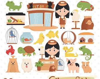 PET SHOP clipart, Pets clip art, Cute animals, Terrarium, Reptiles, Domestic animals - INSTANT download