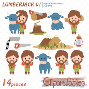 LUMBERJACK clipart, Wilderness, North American workers, Funny characters, Paul Bunyan illustration - INSTANT download, Digital png