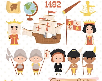 COLUMBUS clipart, Discovery of America, 1492 clip art set, Christopher Columbus illustration, Columbus day - INSTANT download