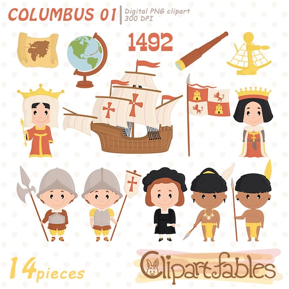 COLUMBUS clipart, Discovery of America, 1492 clip art set, Christopher Columbus illustration, Columbus day - INSTANT download