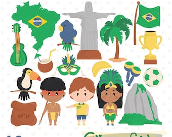 Cute Brazil Clipart Set, Rio De Janeiro Christ the Redeemer and Carnival Girl PNG for Travel Scrapbook