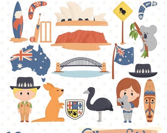 Cute AUSTRALIA clipart, Australian Animals, Oceania, Symbols of australia, Koala, Ayers Rock, Australia's coat of arms - INSTANT download