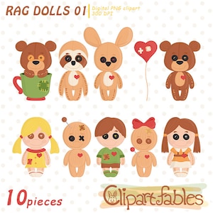 BONECAS DE PANO clipart, Clip art de brinquedo infantil Raggedy, Boneca assustadora, Bonecas de vodu fofas - Download INSTANTÂNEO, Digital png