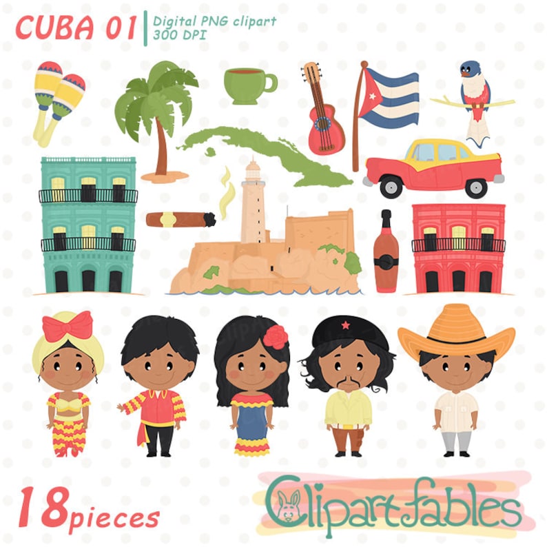 CUBA Clipart, Colorful Havana, Salsa Music, Cute Dancer Kids, Cuban ...