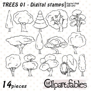 TREE OUTLINE, Greenery trees, Digital stamps, Plant line art, Digital tree coloring - INSTANT download, Forest, Wood, Fir tree art