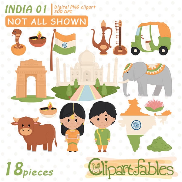 Cute INDIA clipart, Taj Mahal design, Cute Kids, Travel clip art - Digital clipart, INSTANT download, Printable Digital art