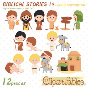 The GOOD SAMARITAN - Bible story clipart, Christian art, New Testament - INSTANT download, Printable, Digital design