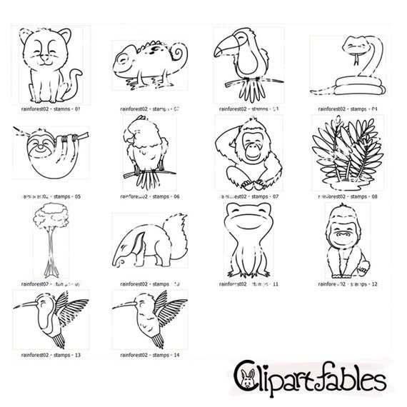 RAINFOREST ANIMALS Outline Wild Animals Digital Stamps - Etsy Denmark RAINFOREST ANIMALS Outline Wild Animals Digital Stamps - Etsy Denmark
