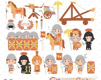 ANCIENT ROMAN ARMY clipart, Roman Empire, Shield wall, Siege engine, Ancient warfare, Cute roman soldiers, Golden eagle - Instant download