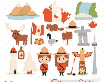 Imágenes prediseñadas del Día de Canadá, jarabe de arce, imágenes prediseñadas de Canadá, Toronto, hoja de arce, hockey sobre hielo, cornamenta linda, ganso, gráfico de castor - DESCARGA INSTANTÁNEA