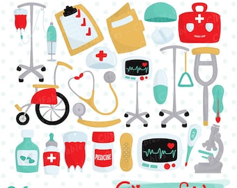 Cute HOSPITAL clipart, Medical supplies, Hospital art, Health, Medicine, First aid clip art -  INSTANT download, Digital design - Printable
