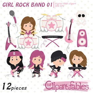 Girl ROCK STAR Cliparts, Musik Clip Art, Rockstar, Pop und Rock, Rock'n'Roll-Design - SOFORT-Download, digitale Clipart für Mädchen