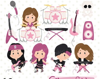 Cute Girl ROCK STAR clipart, Music clip art, Rockstar, Pop and rock, Rock and roll design - INSTANT download, Digital clipart for girls