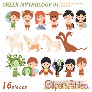 Clipart mythologie grecque, Grèce antique, immortelle, gorgone, hydre, pégase, faune, clipart mythique - téléchargement immédiat