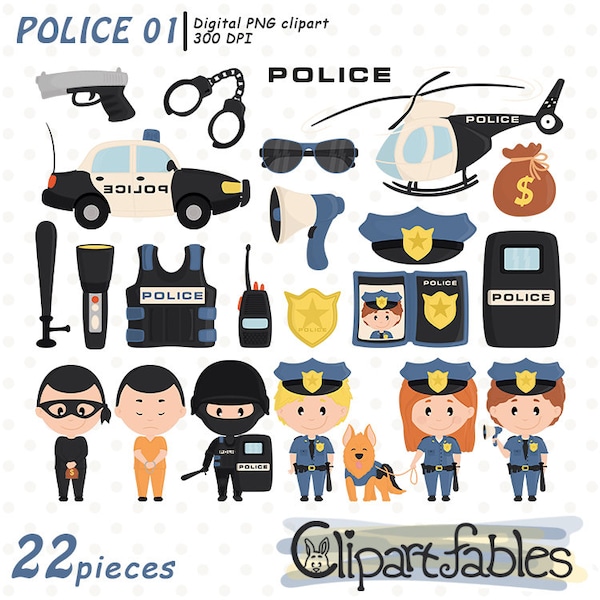 Cute POLICE clipart, Police car and helicopter design, Police dog - INSTANT Download, digital clipart, Printable