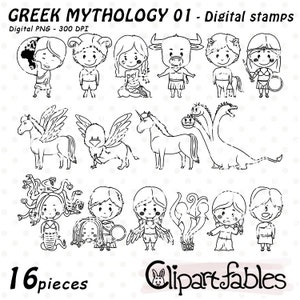 Timbres numériques MYTHOLOGIE GRECQUE, Grèce antique, Immortel, Gorgone, Hydre, Pégase, Contours de faune, Timbres mythiques - Téléchargement instantané