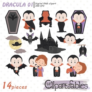 DRACULA clipart, Cute vampire illustrations, Dracula&#39;s castle, Transylvania - Digital PNG, Instant download