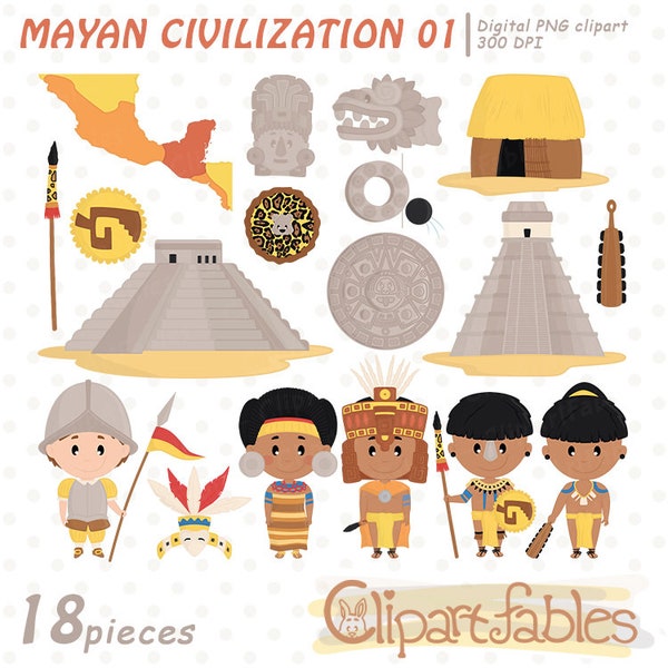 ANCIENT MAYAN CIVILIZATION clipart, Pyramid, Mexican, Pre-Columbian, Obsidian, Central America, Yucatan culture  - Instant Download