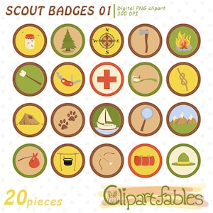 DISTINTIVI SCOUT -1 clipart, toppa circolare clip art, toppa ricamata, toppa, toppa da cucire e stirare clip art - Arte per vestiti - Download IMMEDIATO