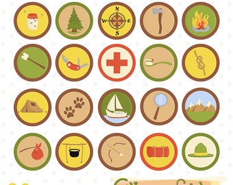 SCOUT BADGES -1 clipart, Circle Patch clip art, Embroidered, Patch, Sew and Iron On Patch clip art - Art for clothes - INSTANT download