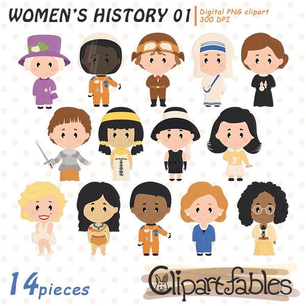 WOMEN'S HISTORY clipart, Women in Current Events, Female role models, Digital clip art - INSTANT download