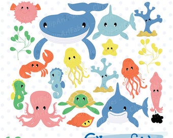 Cute SEA ANIMALS clipart, Under the sea clip art, Animal friends, Fish clipart, Sea creature, Ocean life - Digital clipart, INSTANT download