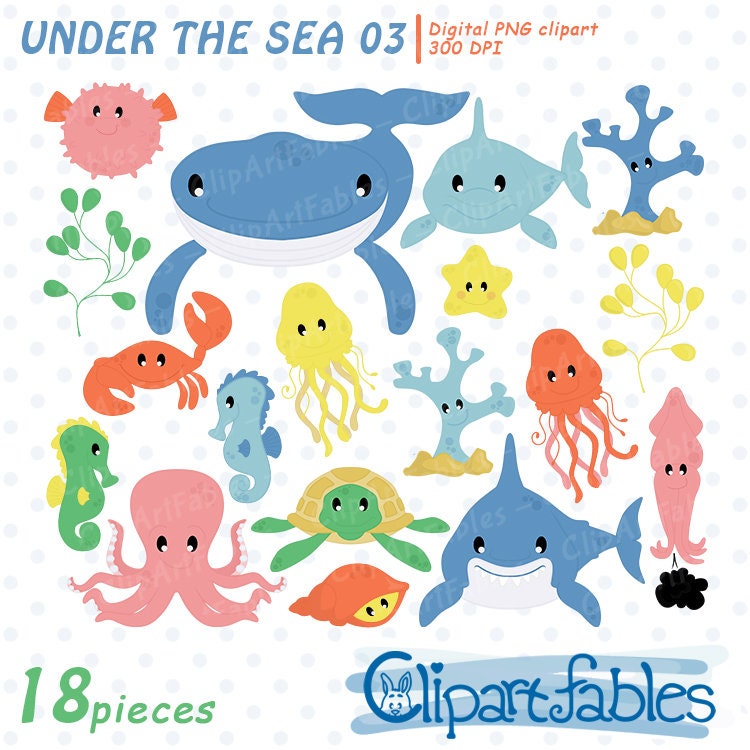 Cute Sea Animals Clipart Under The Sea Clip Art Animal Etsy