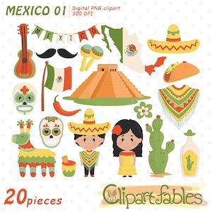MEXICO clipart, Mexicaanse Cinco de Mayo, verjaardagsfeest, Azteekse piramide, Mexicaanse jongen en meisje - INSTANT download, afdrukbaar ontwerp