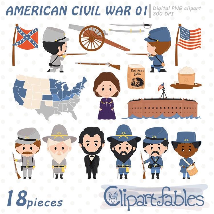 AMERICAN CIVIL WAR clipart, American history, Abraham Lincoln illustration, Union and Confederacy - Instant, Digital png