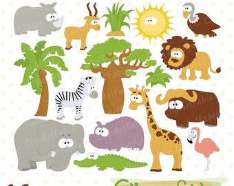 Süße SAFARI Freunde Clipart, Dschungel Safari Clipart, Afrikanische Clipart, Safari Tiere ClipArt, Dschungel Grafik - SOFORT Download, Druckbar