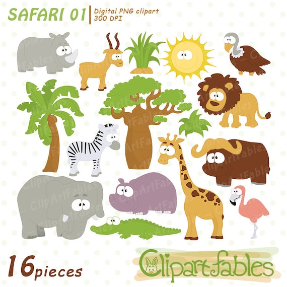 Safari Nursery Party clip arts Africa jungle printable handdrawn png illustrations Tropical birthday digital cliparts Watercolor Animals
