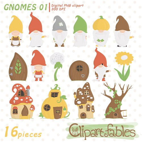 Printable Gnome Paper Dolls and Fairy Mushroom Gnome Houses in COLOR ...