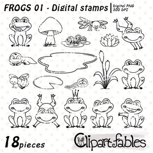 Timbres de grenouille, coloriage de crapaud, illustrations de grenouille, contour du roi grenouille, dessin au trait grenouille heureuse, animaux des marais - téléchargement immédiat