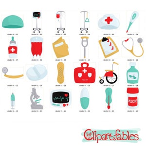 Cute HOSPITAL clipart, Medical supplies, Hospital art, Health, Medicine, First aid clip art INSTANT download, Digital design Printable image 2