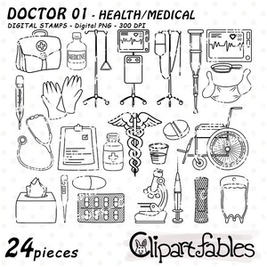 HOSPITAL digital stamps, Medical equipment, Hospital outline, Health, Medicine, First aid - INSTANT download, Digital PNG - Printable