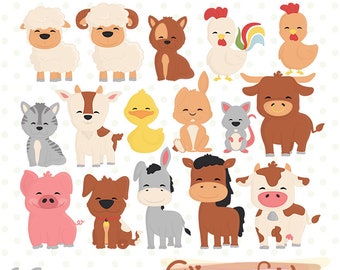 FARM animals, Baby animals, Pink pig clipart, Barnyard clip art, Horse, Donkey clip art, INSTANT download, Printable digital design