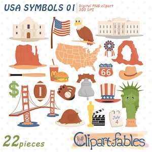 USA nationale symbolen clipart, reizen, Verenigde Staten van Amerika, vlag van de VS, Amerikaanse iconen, beroemde gebouwen - Instant download, digitale png