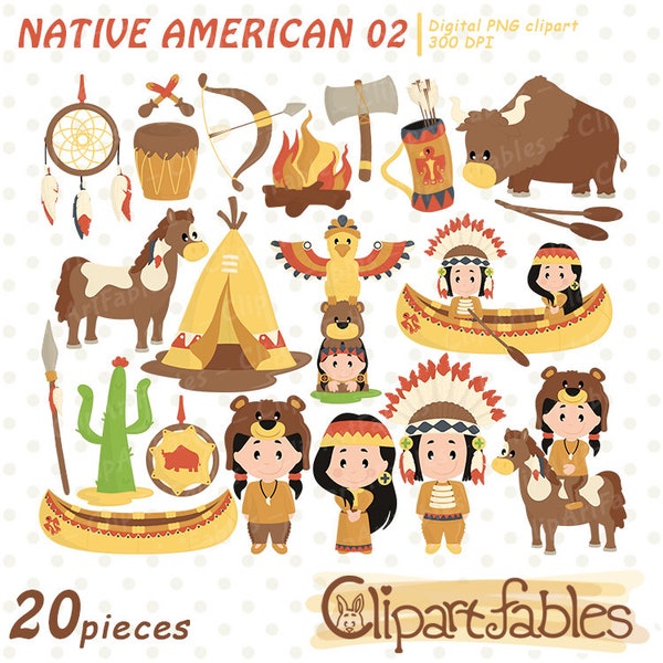 Cute NATIVE AMERICAN clipart, Dream catcher art, Western clip art, Cute indians, Totem pole, Buffalo - INSTANT download, Digital clipart