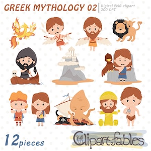 Cute GREEK MYTHOLOGY 2 clipart, Ancient Greece, , Kraken, Olympus, Daedalus and Icarus, Hercules art, Mythical clipart - INSTANT download