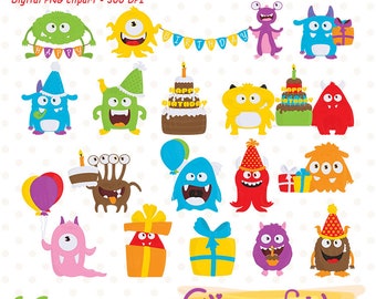 MONSTER BIRTHDAY PARTY clipart, Weird Creature,  Creepy aliens, Png, Birthday clip art, Kids art - Instant download, Digital, Printable